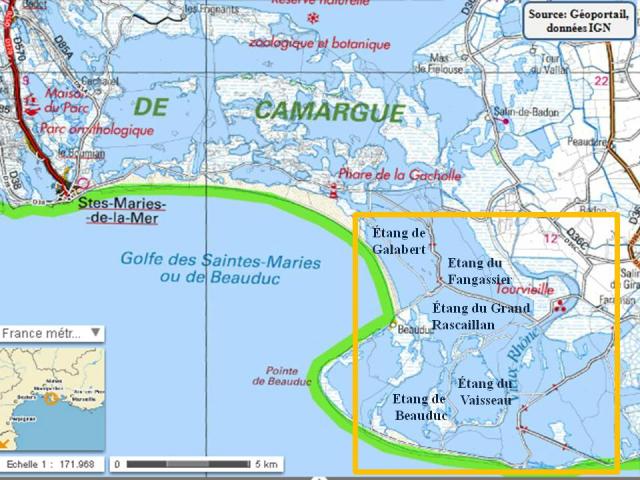 Carte IGN Etangs et marais des salins de Camargue